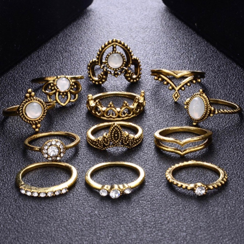 Gold Boho Chic Lotus Queen Ring Set 👑🕉
